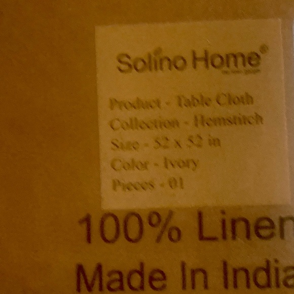 Solino Home 100% Pure Linen Tablecloth 52” x 52” Ivory Color New - Picture 7 of 9